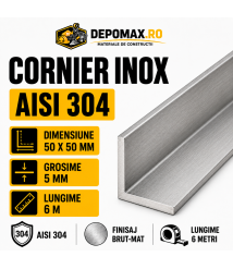 Cornier inox AISI 304, 50 x 50 x 5 mm, 6 metri